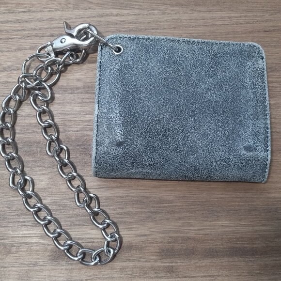 Mossimo Grey Vtg. Leather Bifold Wallet with Chain Ideal for Skateboard/Biker - Picture 5 of 12